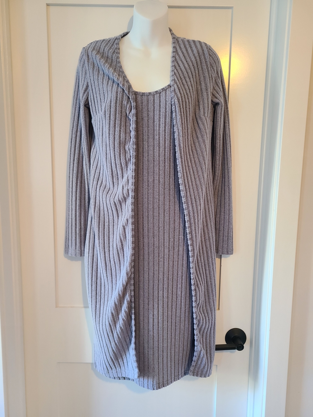 SHEIN Light Gray Ribbed Knit Dress & Cardigan Set